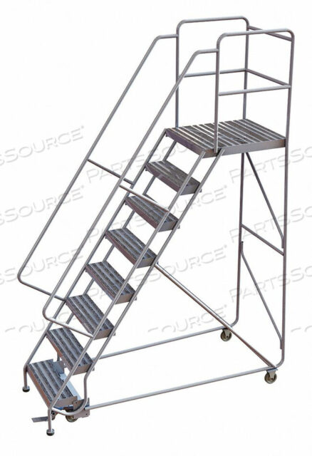 OEM#: WLAR108244-D58 STEP ALUMINUM ROLLING LADDER, 24W RIBBED TREAD, 28D TOP STEP, 32 HANDRAILS by Tri-Arc