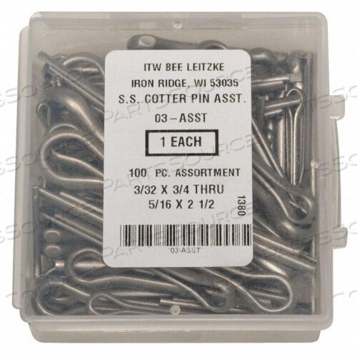 OEM#: WWG-DISP-CPS100COTTER PIN ASST 18-8 100 PCS 14 SIZES by ITW