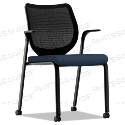NUCLEUS SERIES MULTIPURPOSE STACKING CHAIR WITH ILIRA-STRETCH M4 BACK, SUPPORTS 300 LB, NAVY SEAT, BLACK BACK, BLACK BASE