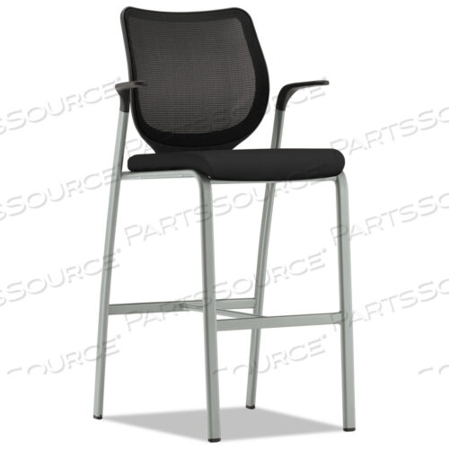 NUCLEUS SERIES CAFE-HEIGHT STOOL WITH ILIRA-STRETCH M4 BACK, SUPPORTS UP TO 300 LB, BLACK SEAT/BACK, PLATINUM BASE