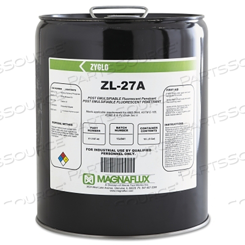 OEM#: 01318740ZL-27A POST EMULSIFIABLE FLUORESCENT PENETRANT, 5 GAL, PAIL by Magnaflux