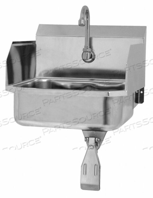 OEM#: 607LWALL MOUNT SINK WITH SINGLE KNEE PEDAL VALVE AND SIDE SPLASH GUARDS by Sani-Lav