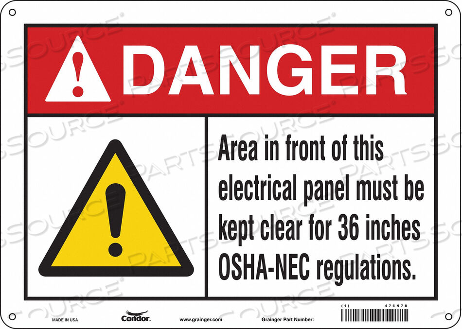 OEM#: 475N78SAFETY SIGN 14 W 10 H 0.055 THICKNESS by Condor