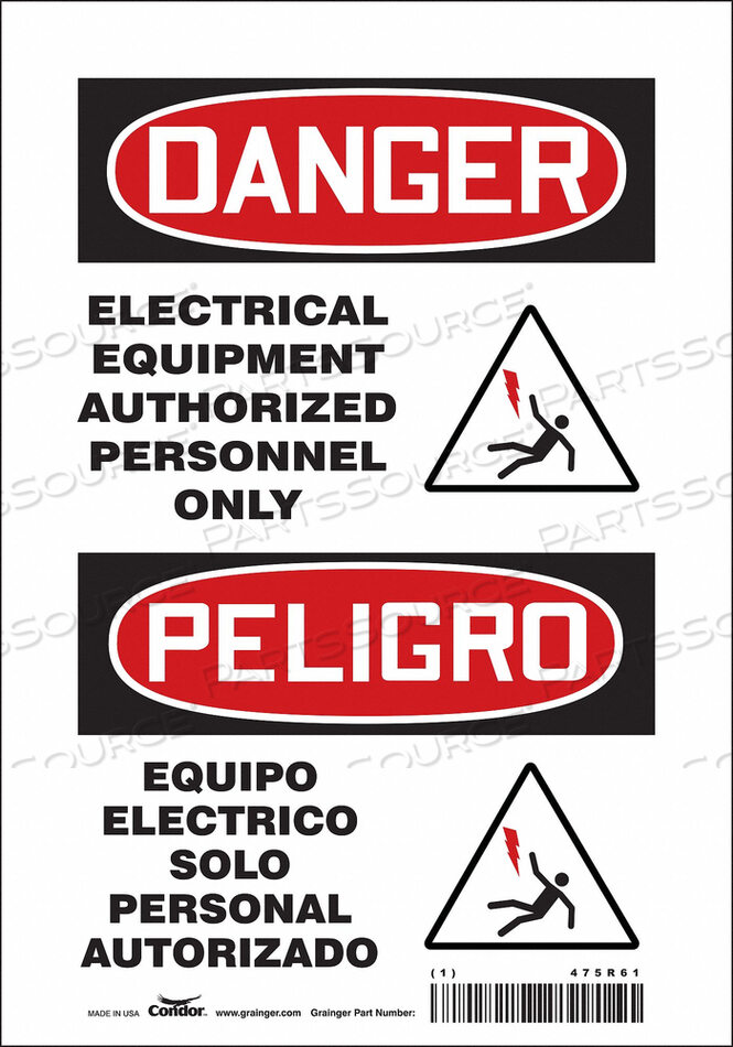 OEM#: 475R61SAFETY SIGN 7 W 10 H 0.004 THICKNESS by Condor