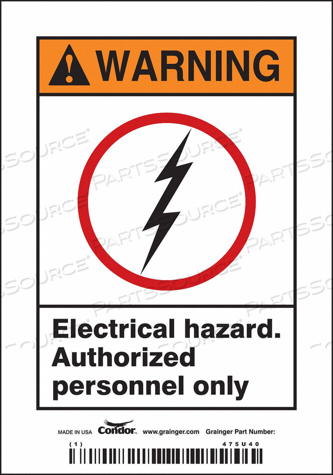 OEM#: 475U40SAFETY SIGN 3 W 3-1/2 H 0.020 THICK PK5 by Condor