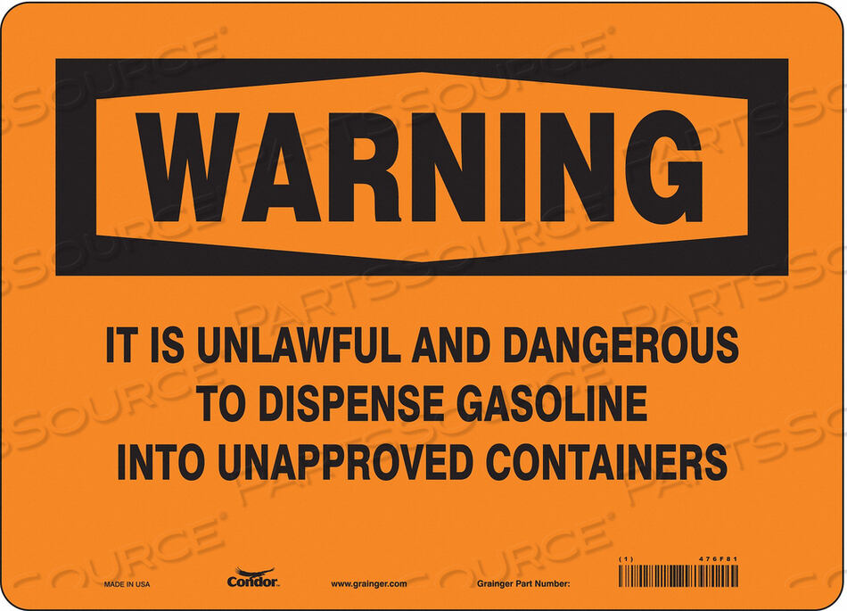 OEM#: 476F81CHEMICAL SIGN 14 W 10 H 0.004 THICK by Condor