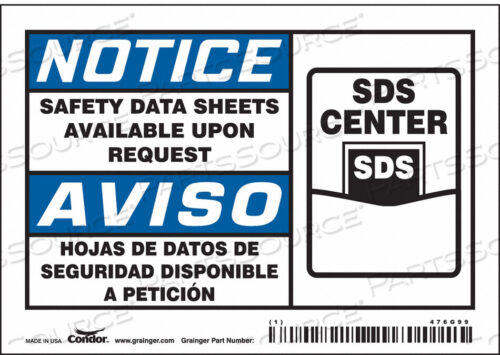 OEM#: 476G99SAFETY SIGN 5 WX3-1/2 H 0.020 THICK PK5 by Condor