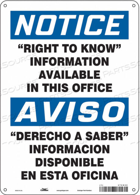 OEM#: 476H20SAFETY SIGN 10 WX14 H 0.055 THICKNESS by Condor