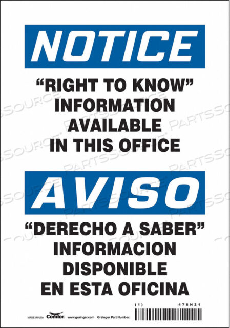 OEM#: 476H21SAFETY SIGN 7 WX10 H 0.004 THICKNESS by Condor