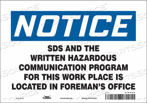 OEM#: 476H28SAFETY SIGN 10 WX7 H 0.004 THICKNESS by Condor