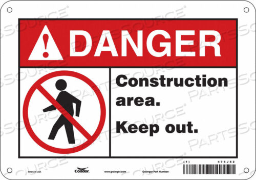 OEM#: 476J82SAFETY SIGN 10 WX7 H 0.055 THICKNESS by Condor