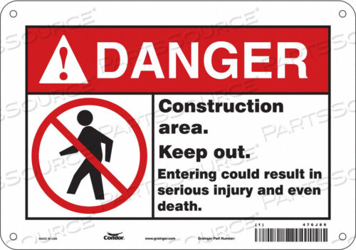 OEM#: 476J89SAFETY SIGN 10 WX7 H 0.055 THICKNESS by Condor