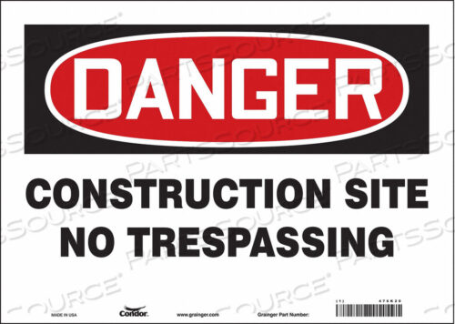 OEM#: 476K20SAFETY SIGN 14 WX10 H 0.004 THICKNESS by Condor