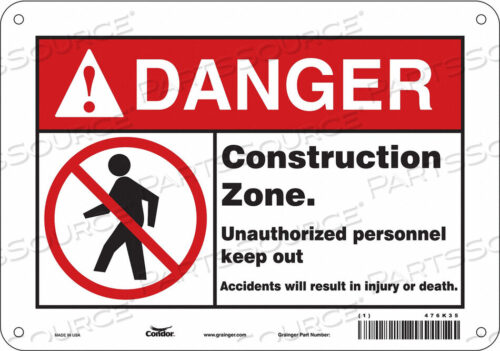OEM#: 476K35SAFETY SIGN 10 WX7 H 0.032 THICKNESS by Condor