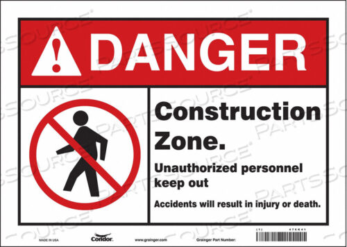 OEM#: 476K41SAFETY SIGN 14 WX10 H 0.004 THICKNESS by Condor