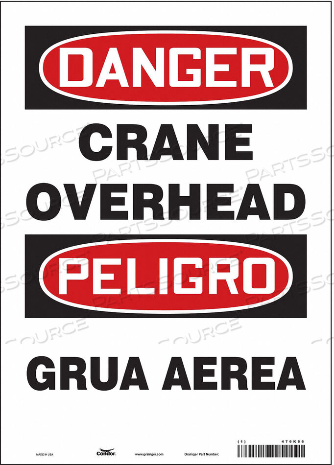 OEM#: 476K66SAFETY SIGN 10 WX14 H 0.004 THICKNESS by Condor