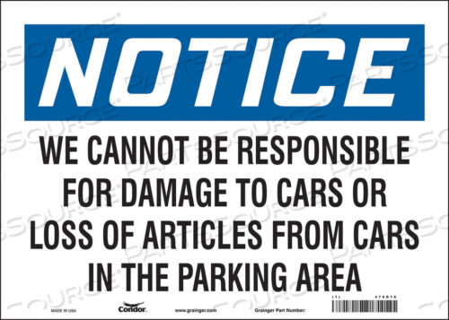 SAFETY SIGN 14 WX10 H 0.004 THICKNESS