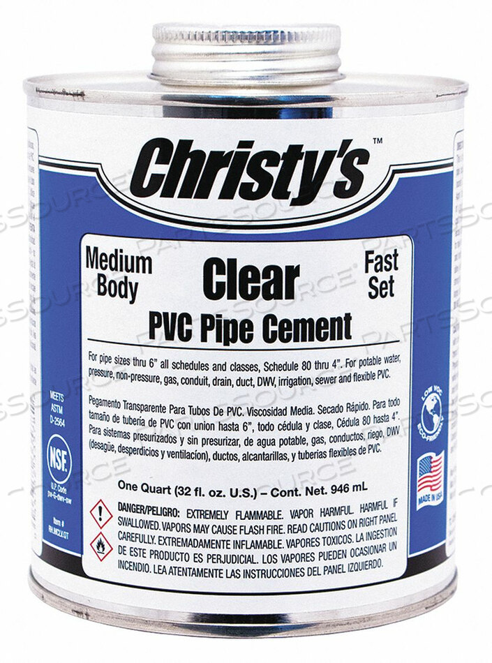 OEM#: RH-MCLV-QT-12PIPE CEMENT CLEAR 32 OZ. by Christys