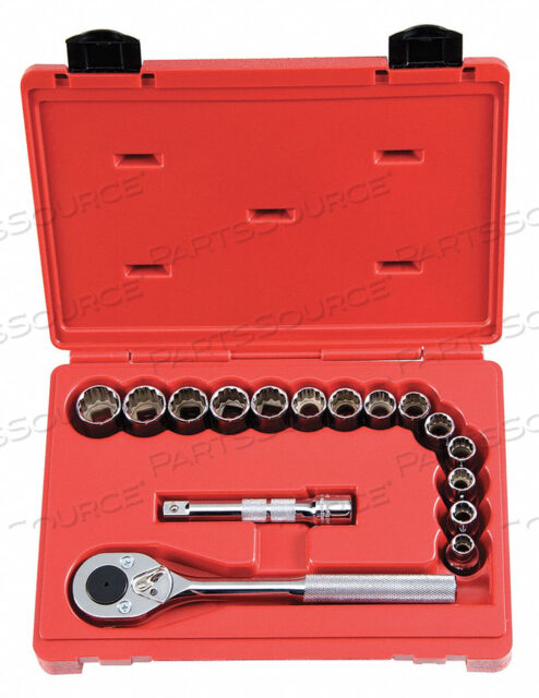 SOCKET WRENCH SET METRIC 1/2 DR 16 PC