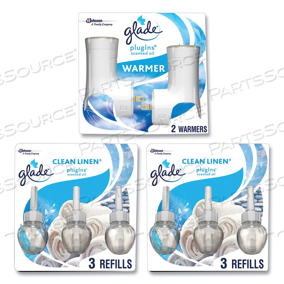 OEM#: 328605PLUGIN SCENTED OIL, CLEAN LINEN, 0.67 OZ, 2 WARMERS AND 6 REFILLS/PACK by Glade