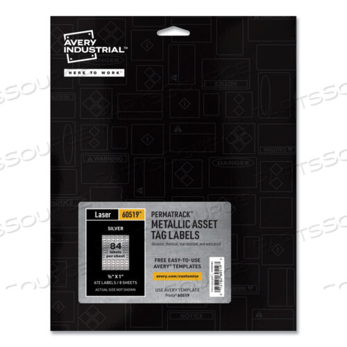 PERMATRACK METALLIC ASSET TAG LABELS LASER PRINTERS 0.5 X 1 SILVER 84/SHEET 8 SHEETS/PACK