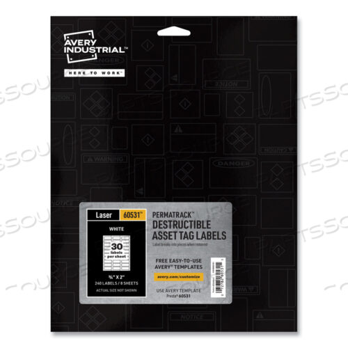 PERMATRACK DESTRUCTIBLE ASSET TAG LABELS LASER PRINTERS 0.75 X 2 WHITE 30/SHEET 8 SHEETS/PACK