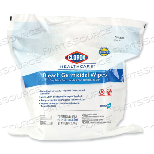 OEM#: 30359BLEACH GERMICIDAL WIPES, 12 X 12, UNSCENTED, 110/REFILL, 2/CARTON by Clorox