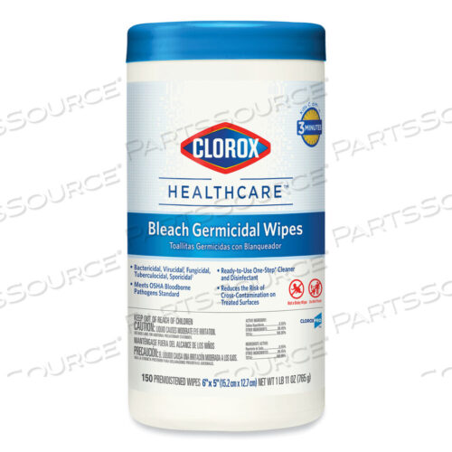OEM#: 30577BLEACH GERMICIDAL WIPES, 6 X 5, UNSCENTED, 150/CANISTER, 6 CANISTERS/CARTON by Clorox