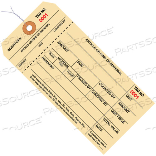OEM#: G18053INVENTORY TAGS, 1 PART STUB STYLE #8, PRE-WIRED, (4000-4999), 6 1/4 X 3 1/8, MANILA, 1000/CASE by BOX Partners (Box Acquisitions, LLC)