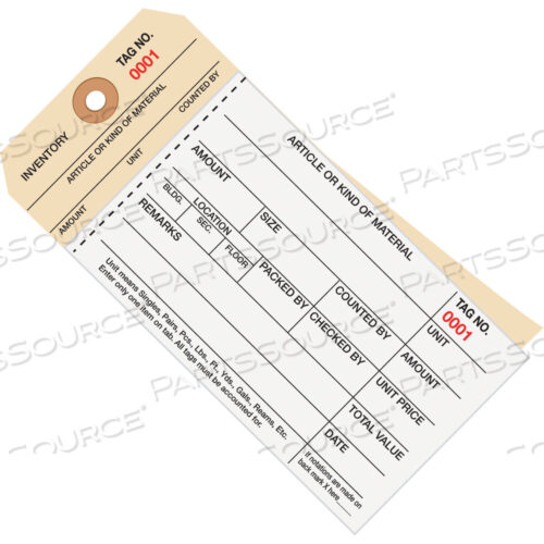 OEM#: G19051INVENTORY TAGS, 2 PART CARBONLESS STUB STYLE #8, (2000-2499), 6 1/4 X 3 1/8, WHITE/MANILA, 500/CASE by BOX Partners (Box Acquisitions, LLC)