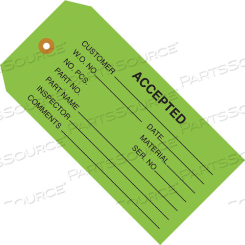 OEM#: G20021INSPECTION TAGS, ACCEPTED, 4 3/4 X 2 3/8, GREEN, 1000/CASE by BOX Partners (Box Acquisitions, LLC)