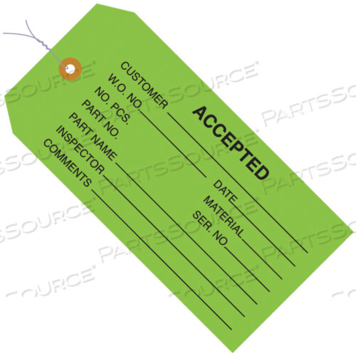 OEM#: G20023INSPECTION TAGS, PRE-WIRED, ACCEPTED, 4 3/4 X 2 3/8, GREEN, 1000/CASE by BOX Partners (Box Acquisitions, LLC)