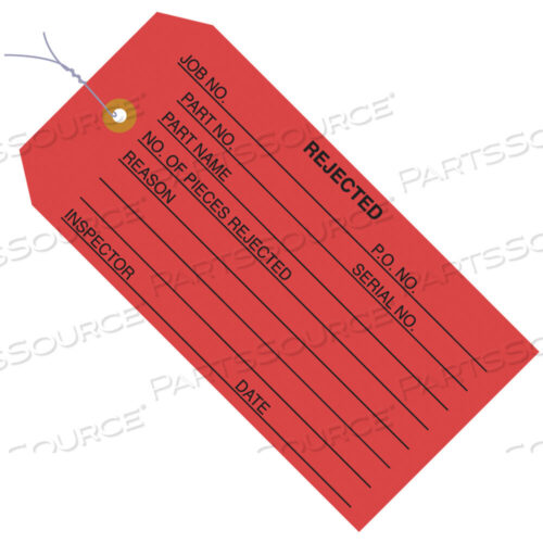 OEM#: G20033INSPECTION TAGS, PRE-WIRED, REJECTED, 4 3/4 X 2 3/8, RED, 1000/CASE by BOX Partners (Box Acquisitions, LLC)