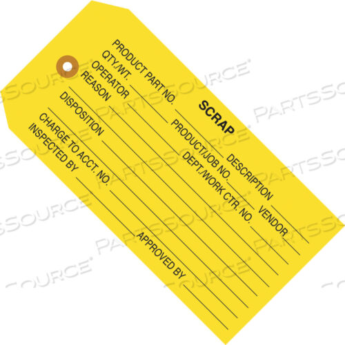 OEM#: G20051INSPECTION TAGS, SCRAP, 4 3/4 X 2 3/8, YELLOW, 1000/CASE by BOX Partners (Box Acquisitions, LLC)
