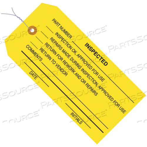 OEM#: G20063INSPECTION TAGS, PRE-WIRED, INSPECTED, 4 3/4 X 2 3/8, YELLOW, 1000/CASE by BOX Partners (Box Acquisitions, LLC)