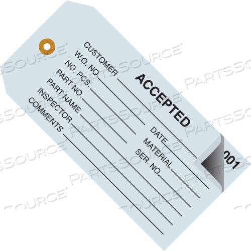 OEM#: G21011INSPECTION TAGS, 2 PART, NUMBERED 001-499, ACCEPTED, 4 3/4 X 2 3/8, BLUE, 500/CASE by BOX Partners (Box Acquisitions, LLC)