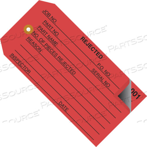 OEM#: G21021INSPECTION TAGS, 2 PART, NUMBERED 001-499, REJECTED, 4 3/4 X 2 3/8, RED, 500/CASE by BOX Partners (Box Acquisitions, LLC)