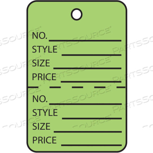 OEM#: G26015GARMENT TAGS, PERFORATED, 1 3/4 X 2 7/8, GREEN, 1000 /CASE by BOX Partners (Box Acquisitions, LLC)