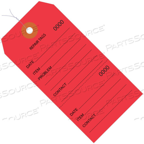 OEM#: G26203WREPAIR TAGS, CONSECUTIVELY NUMBERED, PRE-WIRED, 6 1/4 X 3 1/8, RED, 1000 /CASE by BOX Partners (Box Acquisitions, LLC)