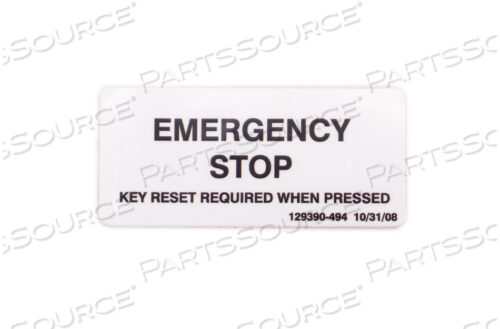 OEM#: P129390494LABEL, EMERGCY STOP (ENG) by STERIS Corporation