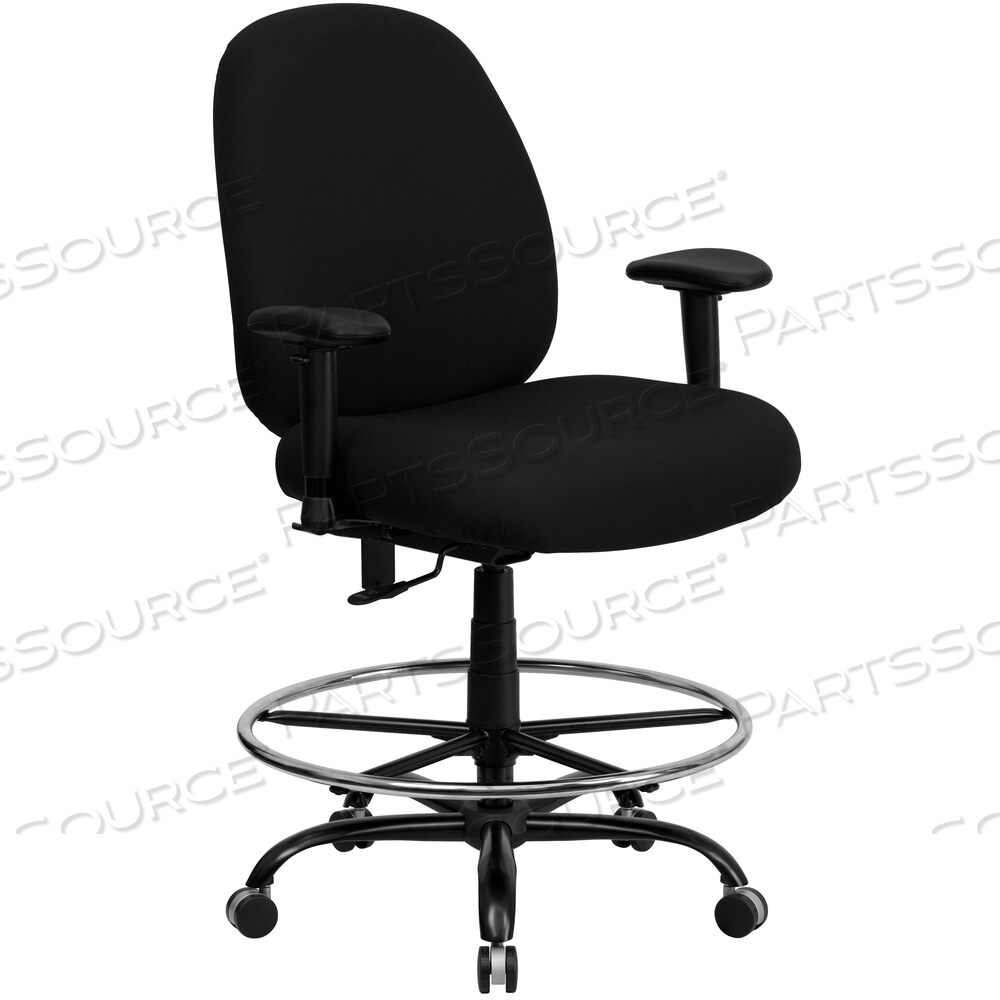 OEM#: WL-715MG-BK-AD-GGHERCULES SERIES BIG & TALL 400 LB. RATED BLACK FABRIC ERGONOMIC DRAFTING CHAIR WITH ADJUSTABLE BACK HEIGHT AND ARMS by Flash Furniture