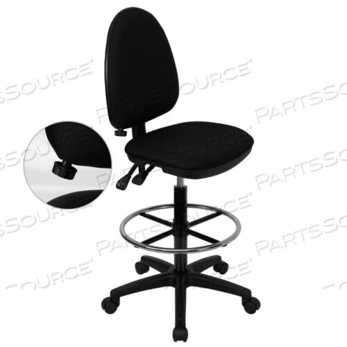 OEM#: WL-A654MG-BK-D-GGLENORA MID-BACK BLACK FABRIC MULTIFUNCTION ERGONOMIC DRAFTING CHAIR WITH ADJUSTABLE LUMBAR SUPPORT by Flash Furniture