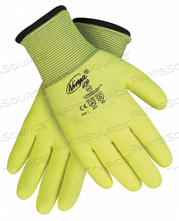 NINJA ICE HI VIS, 7 GAUGE ACRYLIC TERRY LINER W/15 GAUGE HI VIS LIME NYLON SHELL, HI VIS LIME HPT OVER-THE-KNUCKLE DIPPED, ANSI CUT A3, ABR 3, PU