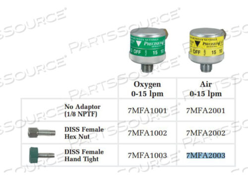 OEM#: 7MFA2003DIAL FLOWMETER, 0 TO 15 LPM, DISS FEMALE HAND TIGHT, 50 PSI, AIR, 70 DEG F by Precision Medical, Inc.