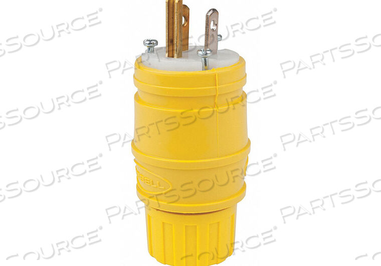OEM#: HBL14W47STRAIGHT BLADE, ANGLE PLUG, 15A, 125V, 2P 3W ELASTOMER YELLOW by Hubbell Incorporated, Wiring Device-Kellums