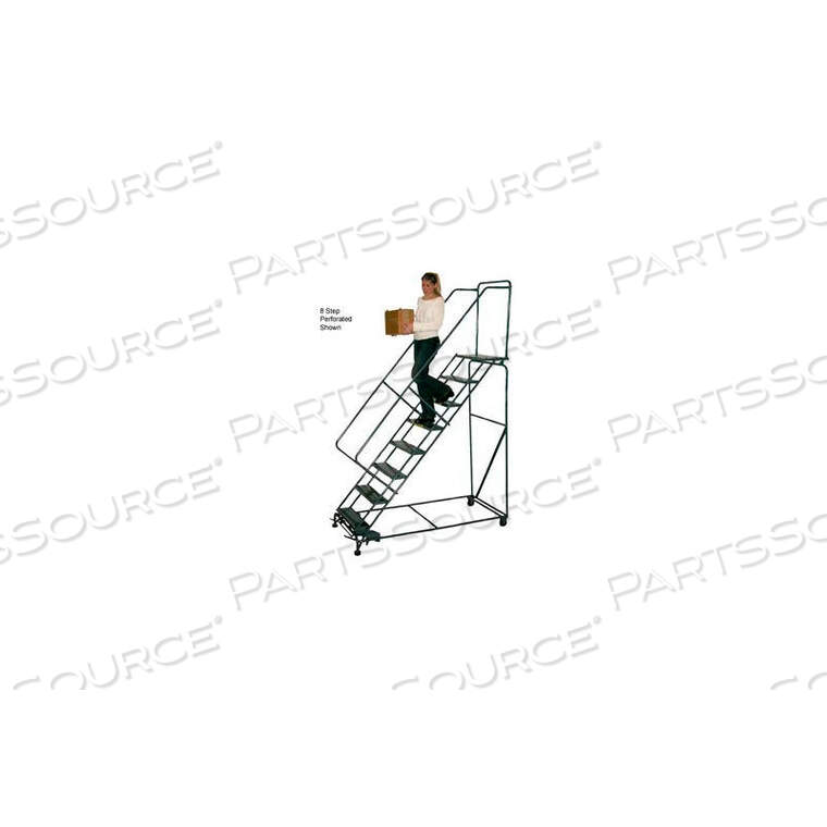 OEM#: SW530P5 STEP 24W STEEL SAFETY ANGLE ROLLING LADDER W/ HANDRAILS - PERFORATED TREAD by Ballymore