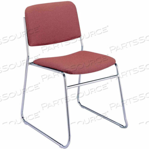 ARMLESS STACK CHAIR WITH SLED BASE - BURGUNDY FABRIC