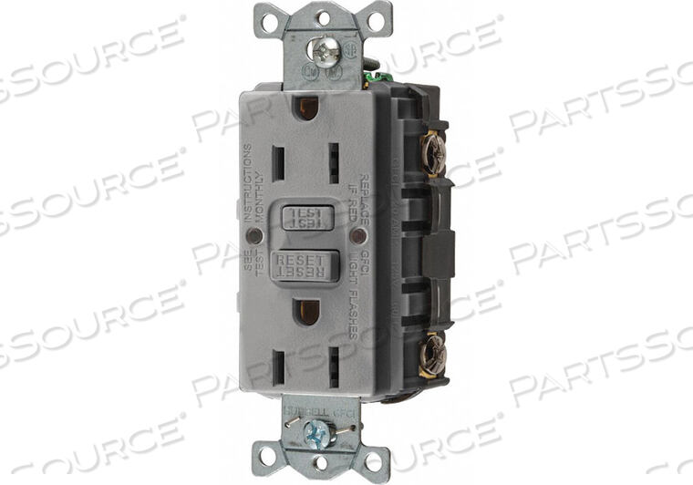 OEM#: GFRST15GYGFCI RECEPTACLE 15A 125VAC 5-15R GRAY by Hubbell Incorporated, Wiring Device-Kellums