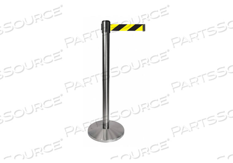 OEM#: QPLUS-1S-D4BARRIER POST GRAY BLK/YLLW DIAGONAL BELT by Queueway