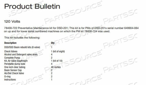 Replaces Medivators (Cantel Medical) (now STERIS) 78400722PM KIT FOR DSD-201 MEDIVATORS